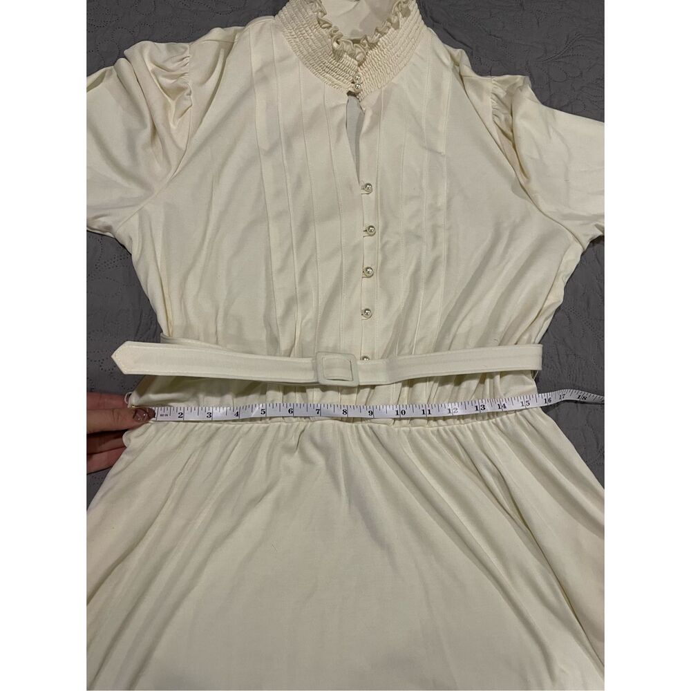 Sunshine Starshine Cream Vintage 1970’s Prairie Cottagecore High Collar Belted W - Picture 5 of 11